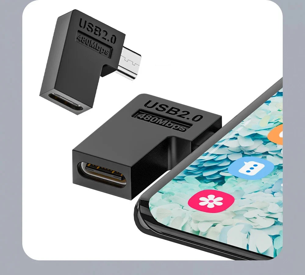 USB 2.0 Type-C Female To Micro-USB Male 90 Degree Left/Right Angle U Shape 5V2A Charging Connector for Android Phone Tablets