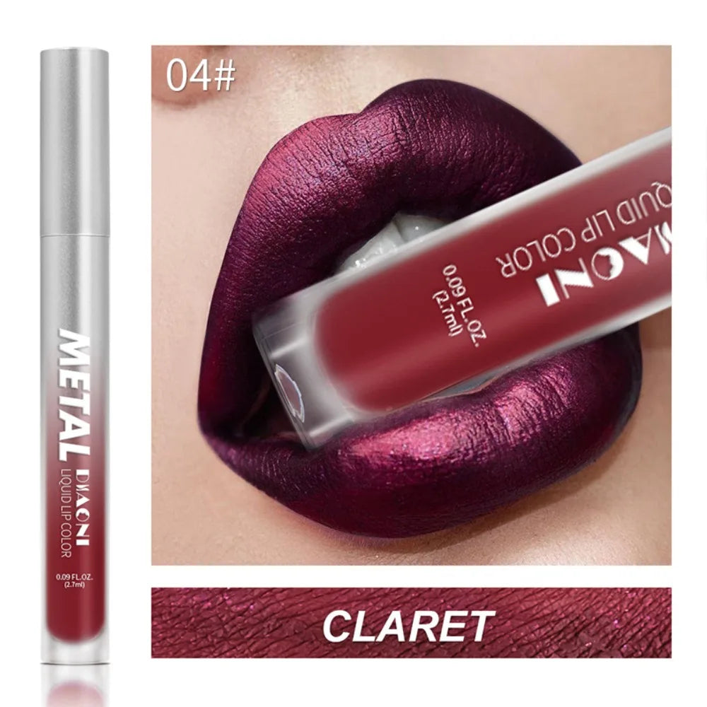 12 Color Diamond Metallic Shine Liquid Lipstick Pearlescent Waterproof Glitter Lip Gloss Smudge Proof Glamorous Lip Makeup