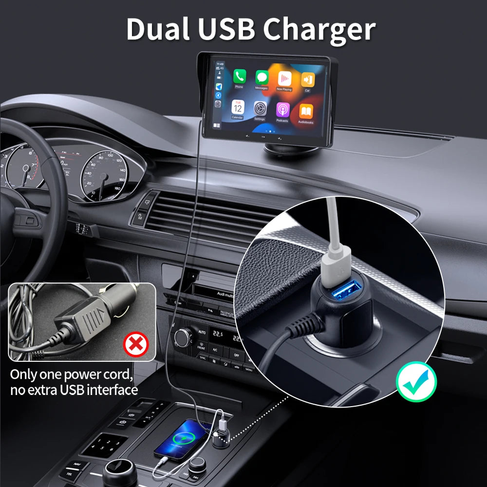 Grandnavi 7inch Car Radio Multimedia Video Player Wireless Carplay And Wireless Android Auto Portable Universal Touch Screen