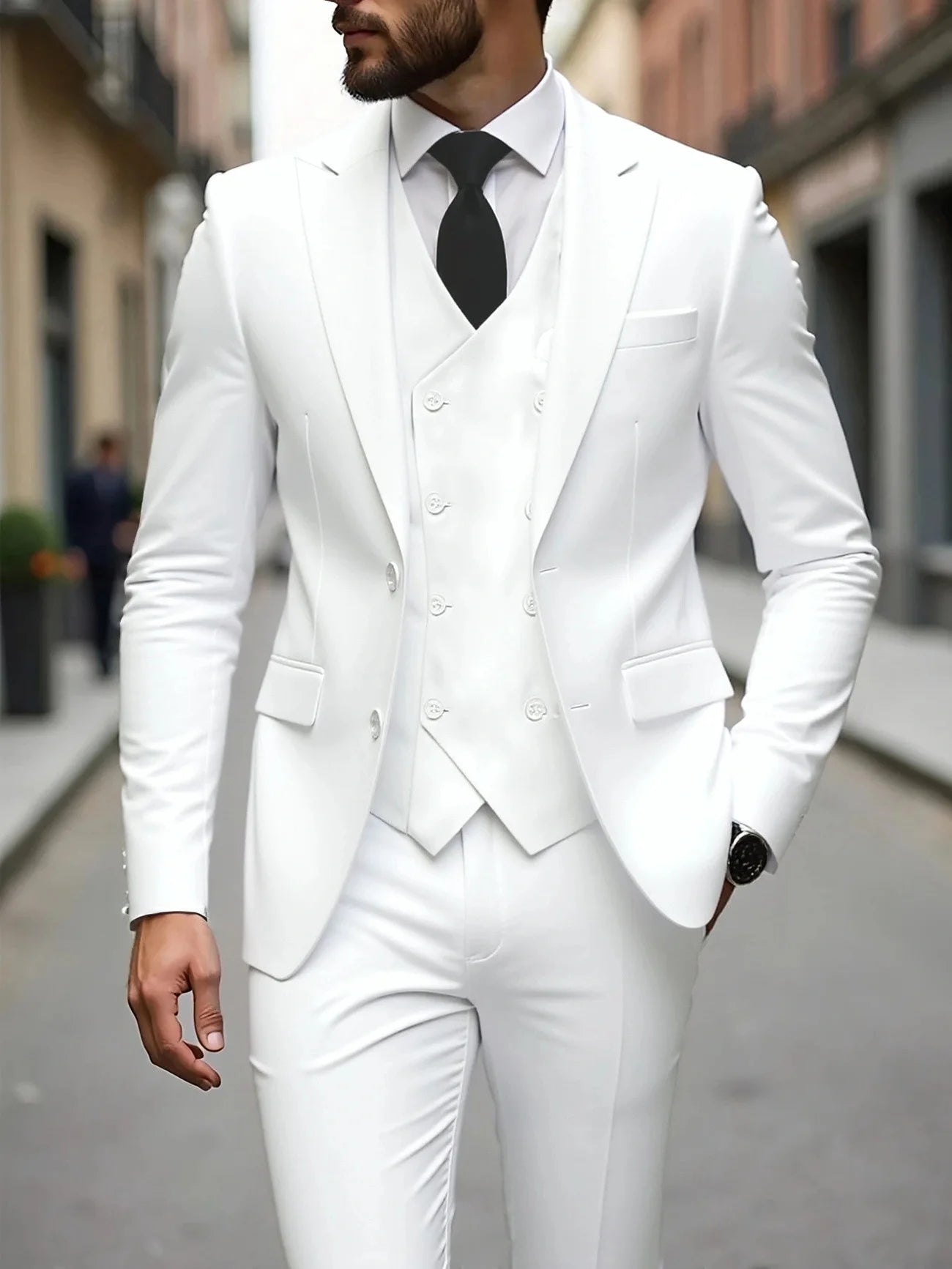 Classic Wedding Tuxedos Slim Fit Bridegroom For Men 3 Pieces Groomsmen Suit Male Formal Business Men Suits(Jacket+Vest+Pants）
