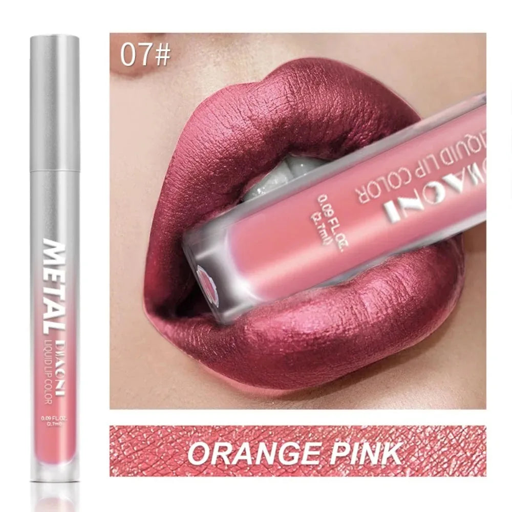 12 Color Diamond Metallic Shine Liquid Lipstick Pearlescent Waterproof Glitter Lip Gloss Smudge Proof Glamorous Lip Makeup