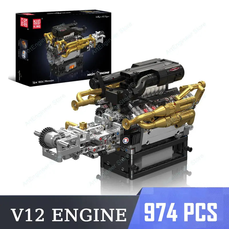 Mould King LSX454 V8 V12 W12 Engine Motorized Simulation Model Electrically Drive Building Blocks Technical Car Parts Toys Gift