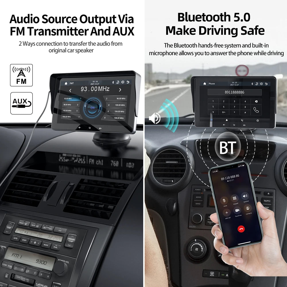 Grandnavi 7inch Car Radio Multimedia Video Player Wireless Carplay And Wireless Android Auto Portable Universal Touch Screen
