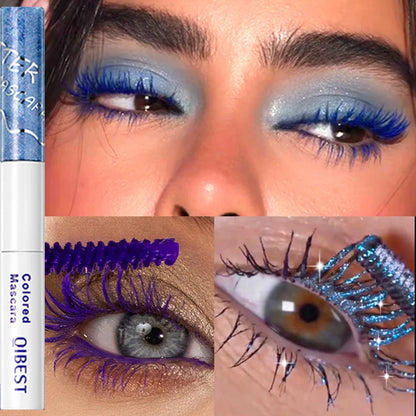 2 in 1 Matte Pink Mascara Eyelashes Blue Green Red Colorful Waterproof Curling Diamond Glitter Mascara Lasting Eye Makeup Tools