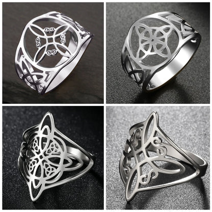Unift Vintage Witch Knot Rings for Women Men Stainless Steel Finger Ring Witchcraft Protection Amulet Jewelry Wicca Accessories