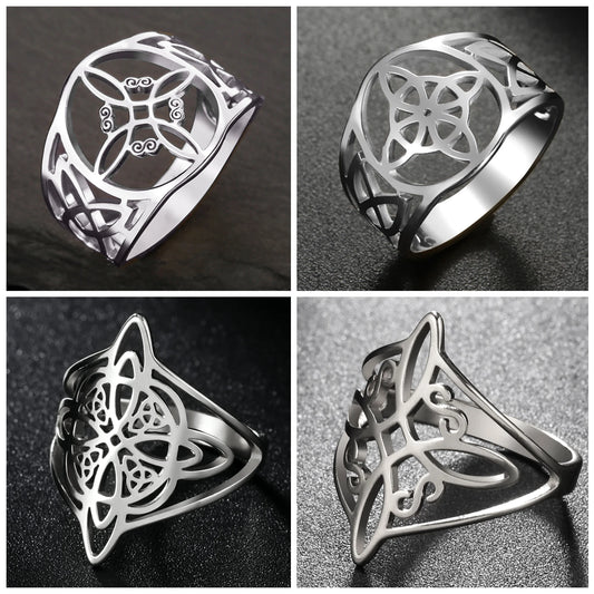 Unift Vintage Witch Knot Rings for Women Men Stainless Steel Finger Ring Witchcraft Protection Amulet Jewelry Wicca Accessories