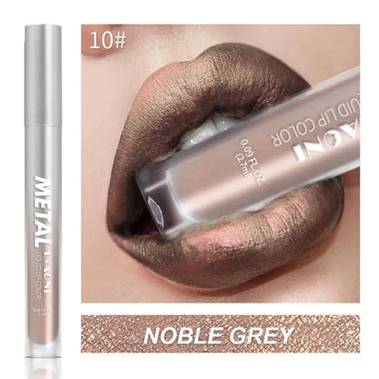 12 Color Diamond Metallic Shine Liquid Lipstick Pearlescent Waterproof Glitter Lip Gloss Smudge Proof Glamorous Lip Makeup