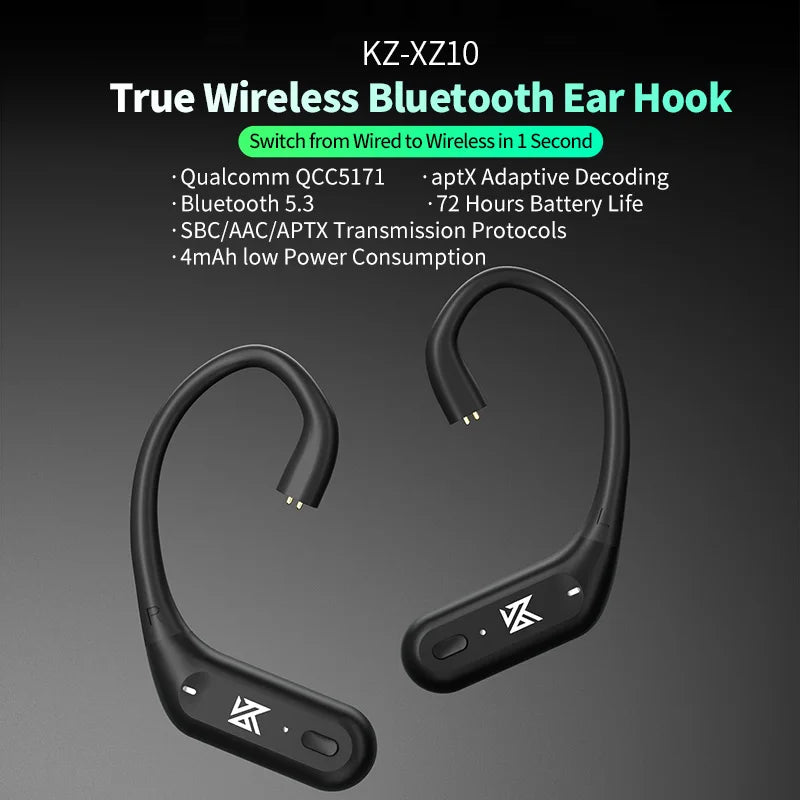 KZ-XZ10 Hybrid Driver Kz xz10Ear-Hook Earphones - Bluetooth 5.3 & Wired Combo with aptX for ZS10 Pro, ZSN Pro, D-FI