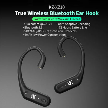 KZ-XZ10 Hybrid Driver Kz xz10Ear-Hook Earphones - Bluetooth 5.3 & Wired Combo with aptX for ZS10 Pro, ZSN Pro, D-FI