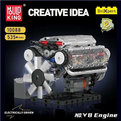 Mould King 10171 LSX454 V8 Engine Motorized Simulation Model Electrically Drive Building Blocks Technical Car Parts Toys Gift