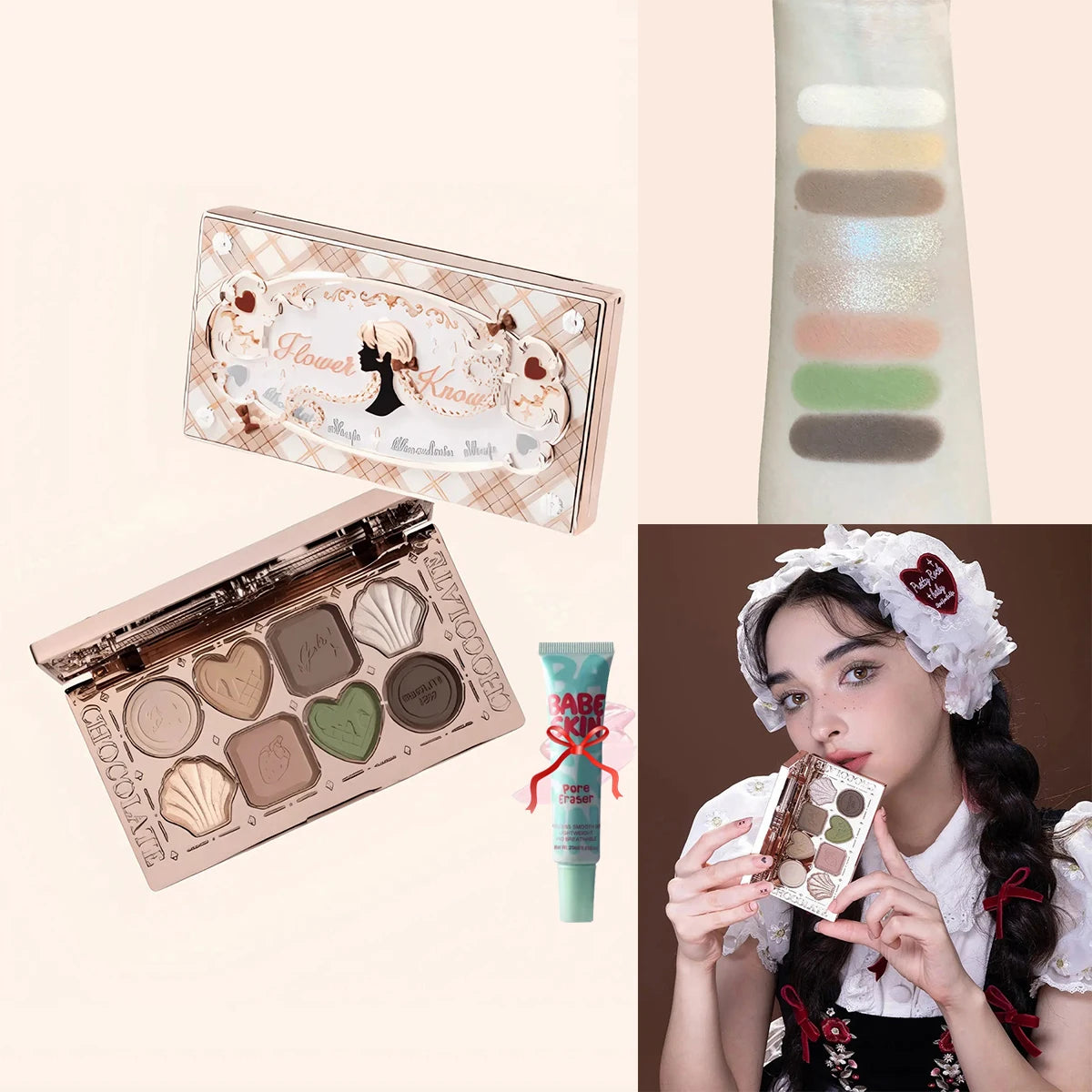 Flower Knows Chocolate Wonder-Shop 8-Color Eyeshadow Palette Matte Shimmer Waterproof Highly Pigmented Long Lasting Makeup