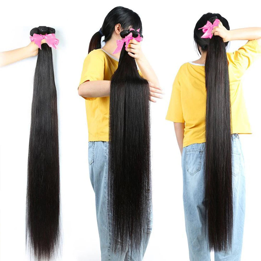 MISSANNA 34 36 38 40 Straight Hair Bundles Bone Straight Human Hair Brazilian Sew-in Hair Weave Bundles Natural Hair Extensions