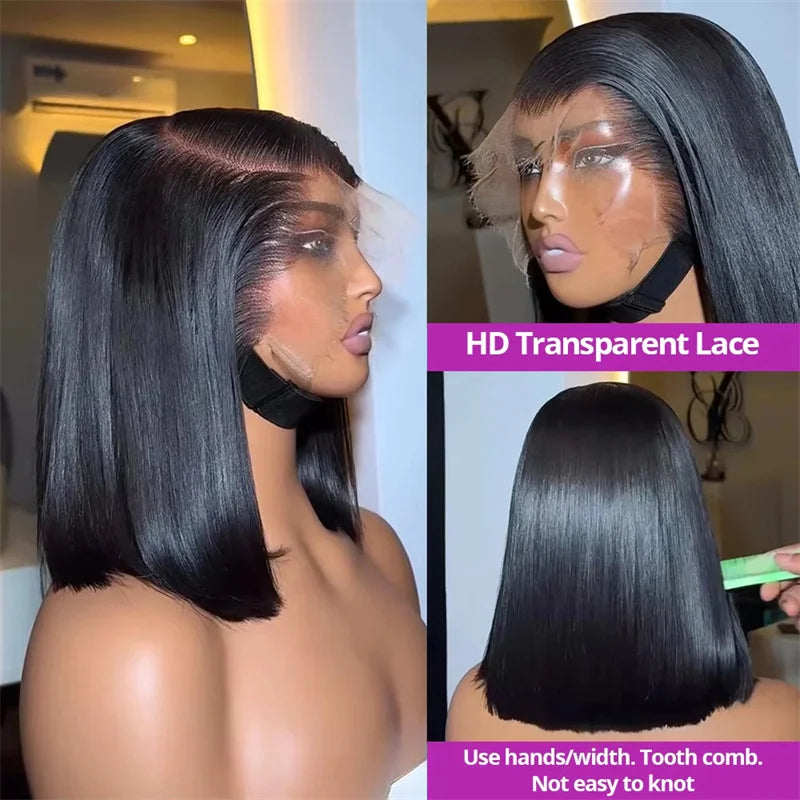 13x6 Short Bob Straight 5x5 Transparent Lace Front Wig 250% Density 4x4  Human Hair Pre Plucked Wigs For Black Women 10 16 Inch