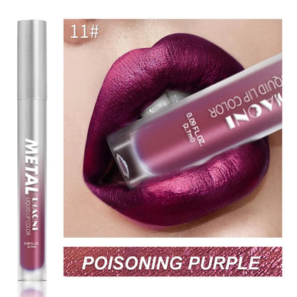 12 Color Diamond Metallic Shine Liquid Lipstick Pearlescent Waterproof Glitter Lip Gloss Smudge Proof Glamorous Lip Makeup