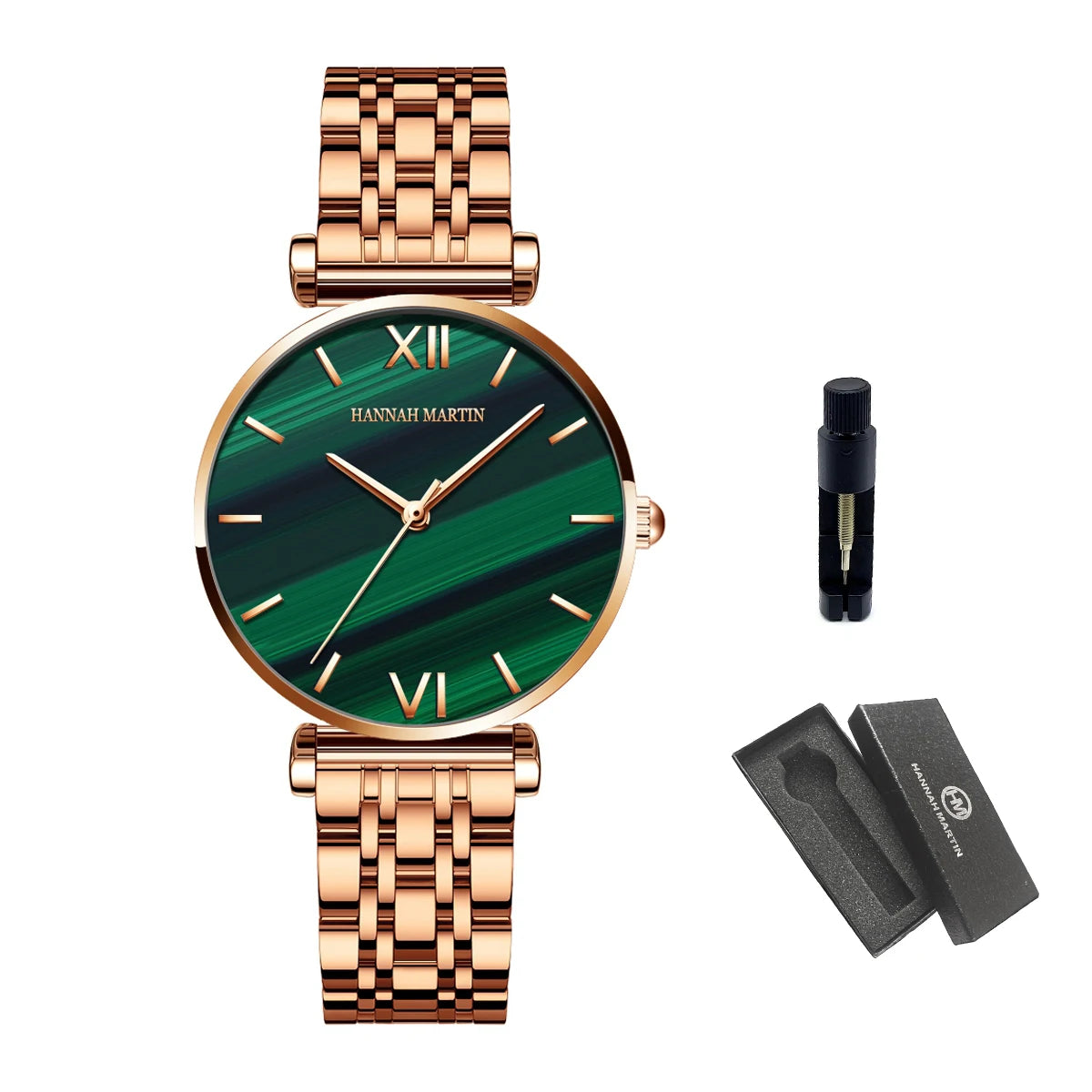 Women Fashion Casual Watches Green Malachite Dial Ladies Japanese Quartz Wristwatch Stainless Steel Strap Waterproof Watches