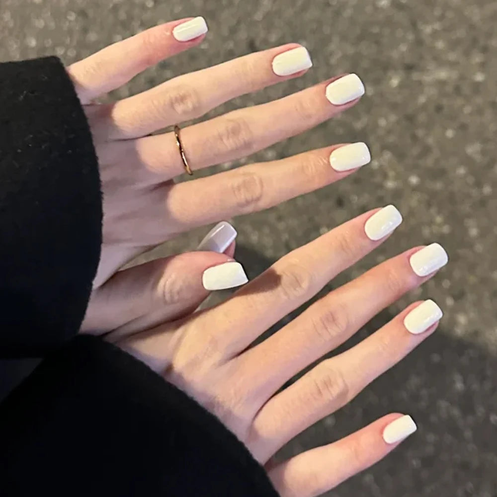 100pcs Milk White/Pink Square Short Round False Nails Full Cover Acrylic Fake Nails Smooth Reusable Press On Nails Fake Nails