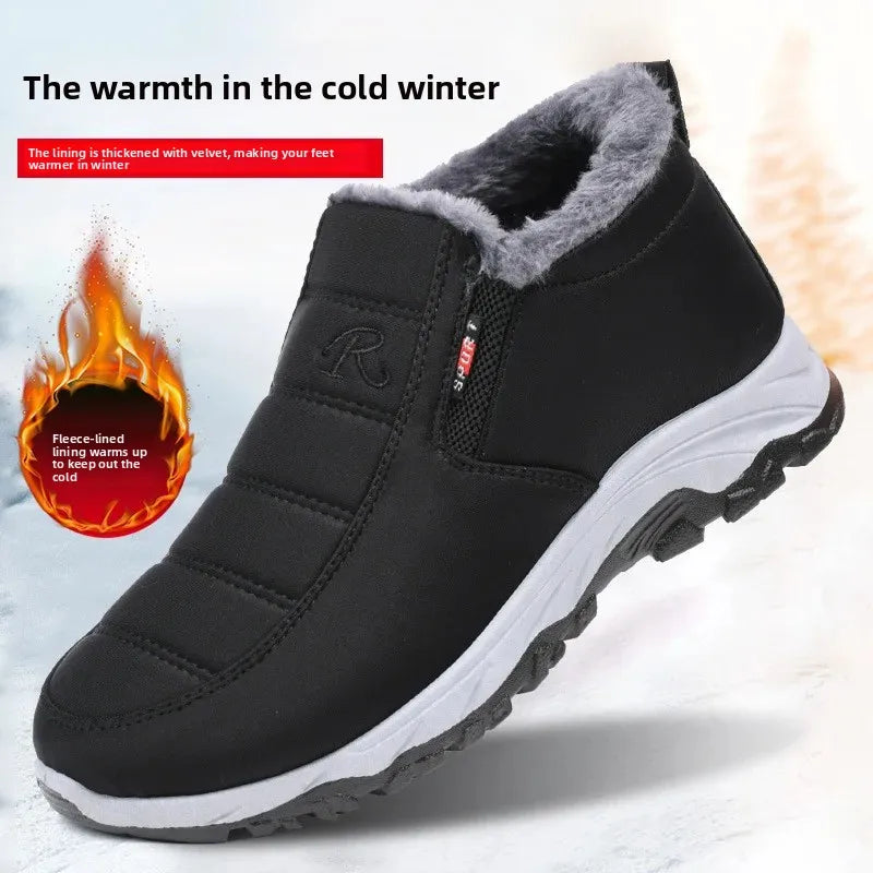 Thickened Fleece Winter Snow Boots Men Women Comfortable Cotton Shoes Anti-Slip Warm Short Boots for Middle-Aged And Elderly
