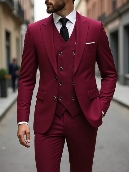 Classic Wedding Tuxedos Slim Fit Bridegroom For Men 3 Pieces Groomsmen Suit Male Formal Business Men Suits(Jacket+Vest+Pants）