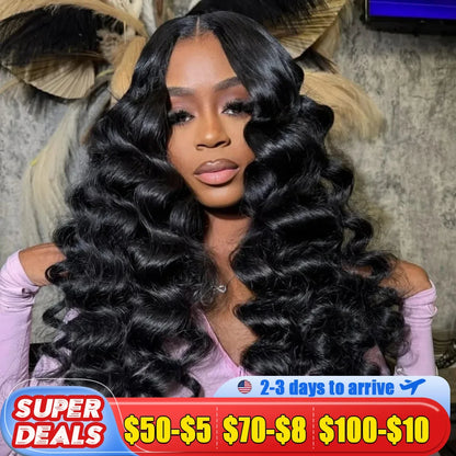 Loose Waves Wig Human Hair Curly Body Wave Human Hair Wigs 13x6 Hd Lace Frontal Wig 250 Density Brazilian With Bleached Knots
