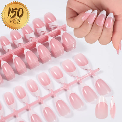 100Pcs Light Pink Press on Nails Short Medium Square Fake Nail Tips 10 sizes Reusable Full Cover False Nails Finger Decoration