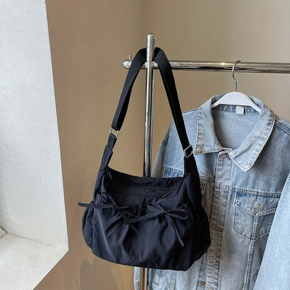Large Capacity Women's Shoulder Bags Lightweight Nylon Pleated Crossbody Bag Multiple Pockets Hobo Bag For Women Commuting