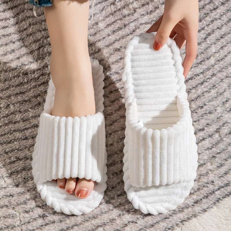 Solid Color Flat Heel Slippers Women Indoor and Bedroom Lightweight Comfort Non-slip Open-toe Breathable Slippers for All Season