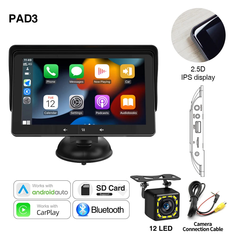 Grandnavi 7inch Car Radio Multimedia Video Player Wireless Carplay And Wireless Android Auto Portable Universal Touch Screen