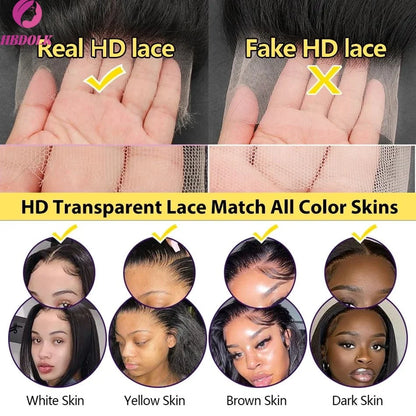 13x4 13x6 40 42 Inch HD Transparent 5x5 Straight Lace Front Wig 250 Density Brazilian  Lace Frontal Human Hair Wigs For Women