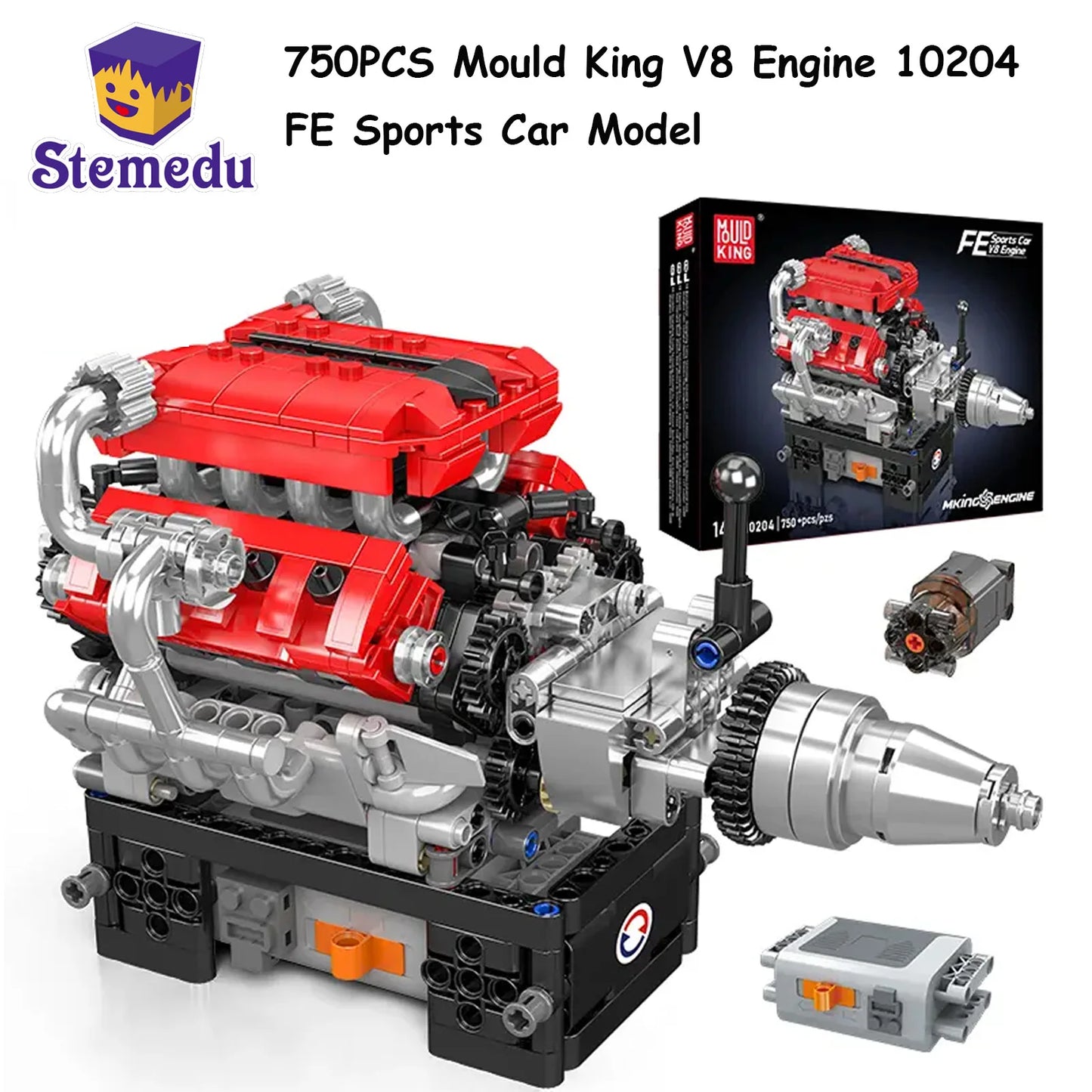 Mould King 10171 LSX454 V8 Engine Motorized Simulation Model Electrically Drive Building Blocks Technical Car Parts Toys Gift