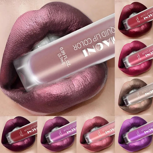 12 Color Diamond Metallic Shine Liquid Lipstick Pearlescent Waterproof Glitter Lip Gloss Smudge Proof Glamorous Lip Makeup