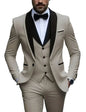 White Slit Mens Suits 3 Piece Black Shawl Lapel Casual Groom Tuxedos for Wedding Groomsmen Suits Men 2025 (Blazer+Vest+Pant)