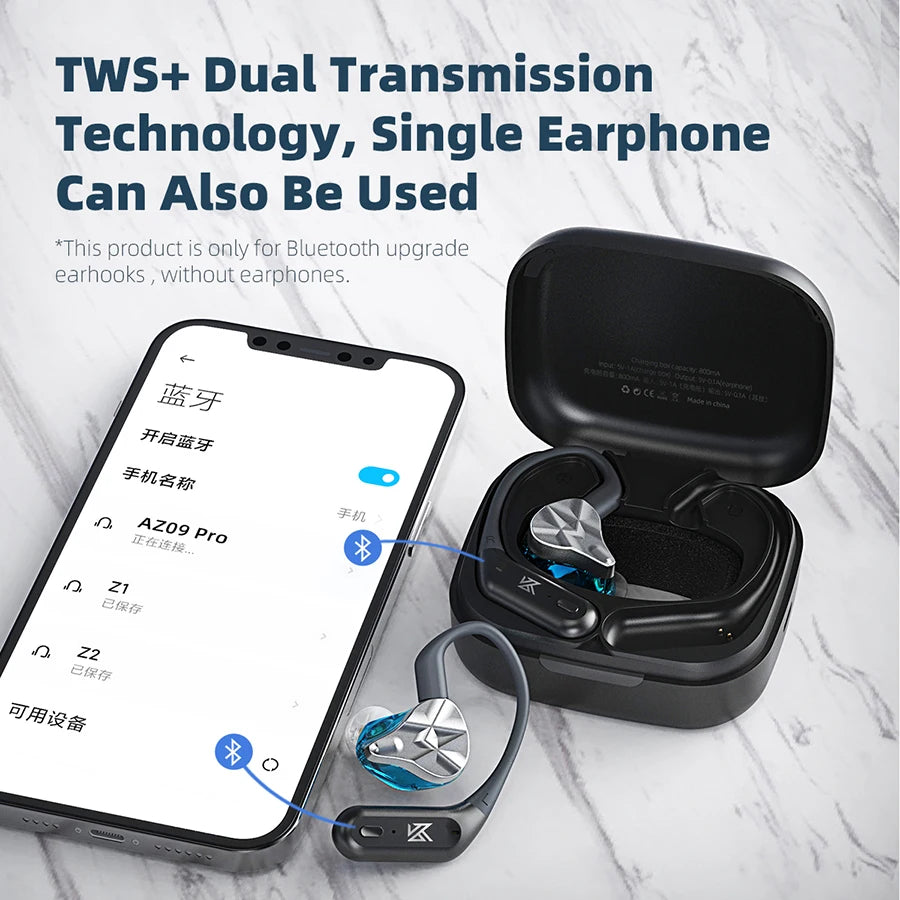 KZ AZ09 PRO Upgrade Wireless Ear Hook Earphone Cable Bluetooth 5.2 With Charging Case For KZ wired Headphone