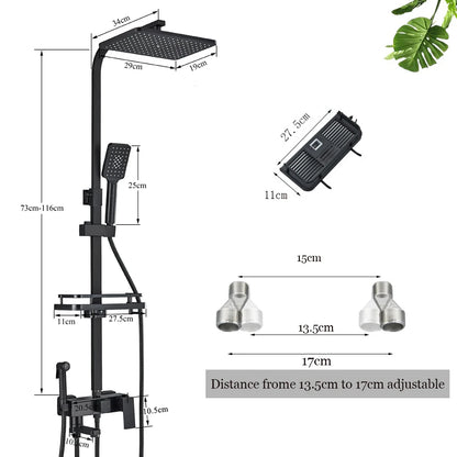 Shower Faucet Set Rainfall 3/4-ways Bathtub Tap With Bathroom Shelf Height Adjust Brass Mixer Crane Hot Cold Water Systems