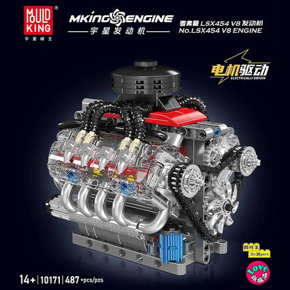 Mould King 10171 LSX454 V8 Engine Motorized Simulation Model Electrically Drive Building Blocks Technical Car Parts Toys Gift
