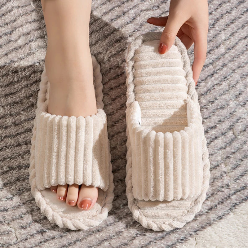 Solid Color Flat Heel Slippers Women Indoor and Bedroom Lightweight Comfort Non-slip Open-toe Breathable Slippers for All Season