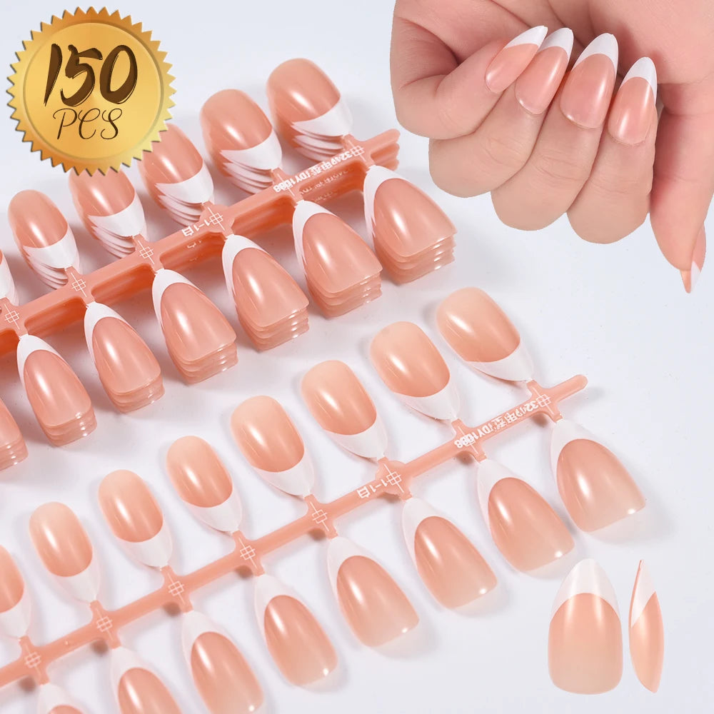 100Pcs Light Pink Press on Nails Short Medium Square Fake Nail Tips 10 sizes Reusable Full Cover False Nails Finger Decoration