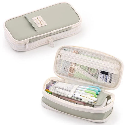 Japanese and Korean style pencil case Large capacity Macaron color matching telescopic canvas pencil case can be turned into sim