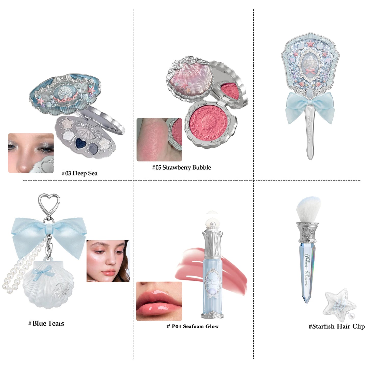 Flower Knows Mermaid Glow Makeup Set Eyeshadow Lip Gloss Blush Pearl Shell Series New Arrival Fantasy Look Gift for Girls