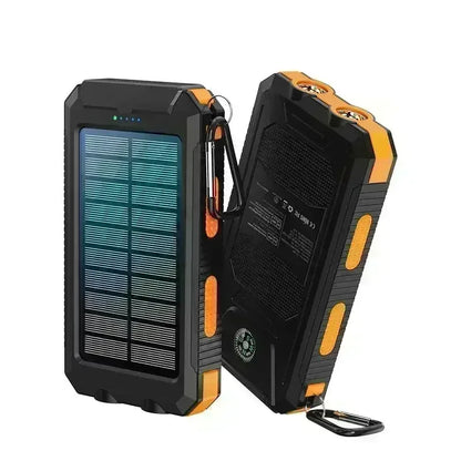 Solar Power Bank 10000mAh Fast Charging Dual USB IP65 Waterproof Shockproof External Charger