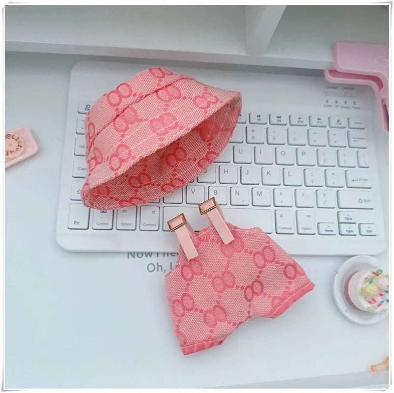 15 17cm For Labubu Doll Retro Denim Overalls Ropa Clothing Luxury Montaigne Skirt Dress Outfit Clothes Shoes Set Accessories