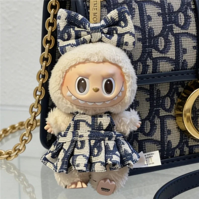 15 17cm For Labubu Doll Retro Denim Overalls Ropa Clothing Luxury Montaigne Skirt Dress Outfit Clothes Shoes Set Accessories