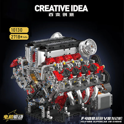 Mould King 10171 LSX454 V8 Engine Motorized Simulation Model Electrically Drive Building Blocks Technical Car Parts Toys Gift