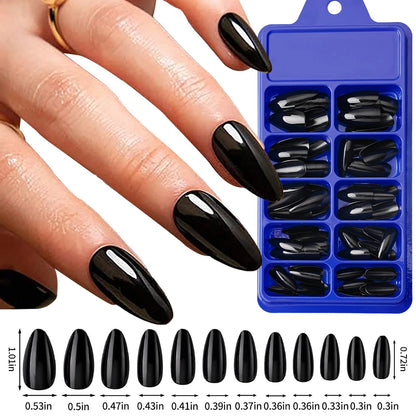 120/100Pcs Almond Fake Nails Extension Wearable Full Cover False Nail Solid Color Mid-length Stiletto/Square Press on Nails