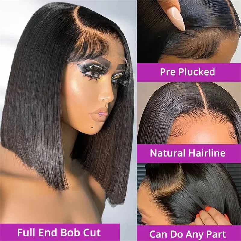 13x6 HD Lace Frontal Short Bob Wig Bone Straight Glueless Pre Cut 5x5 Closure Wig Ready to Wear 13x4 Human Hair Wig Preplucked