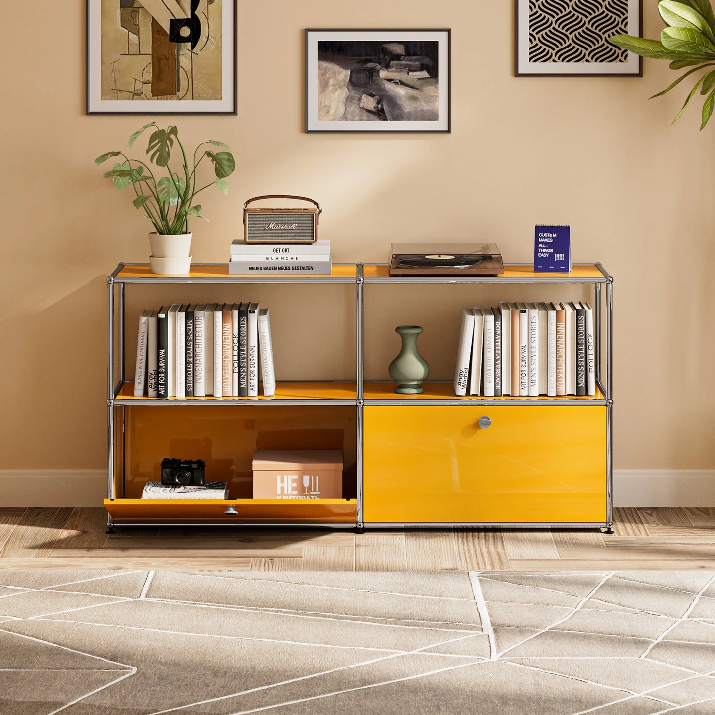 Modern Modular Metal Storage Cabinet Freestanding Sideboard Display Organizer For Living Room Bedroom Entryway Home Furniture