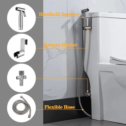 Toilet Bidet Faucet Black Handheld Sprayer Stainless Steel Bathroom Hand Bidet Sprayer Set Hose Toilet Self Cleaning Shower Head