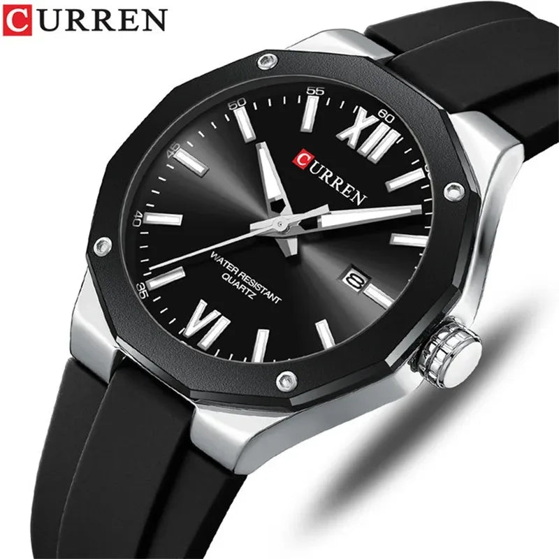 CURREN 8465 New Fashionable Men's Quartz Watch Waterproof Calendar Luminous Silicone Strap Advanced Men's Clock Daily reloj
