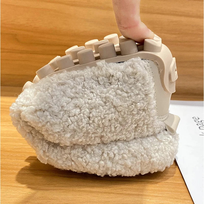 Plus Size Women Shearling Flats Furry Lambswool Mocasines Mujer Warm Cotton Shoes Ladies Slip On Sheep Fur Lined Loafers Winter
