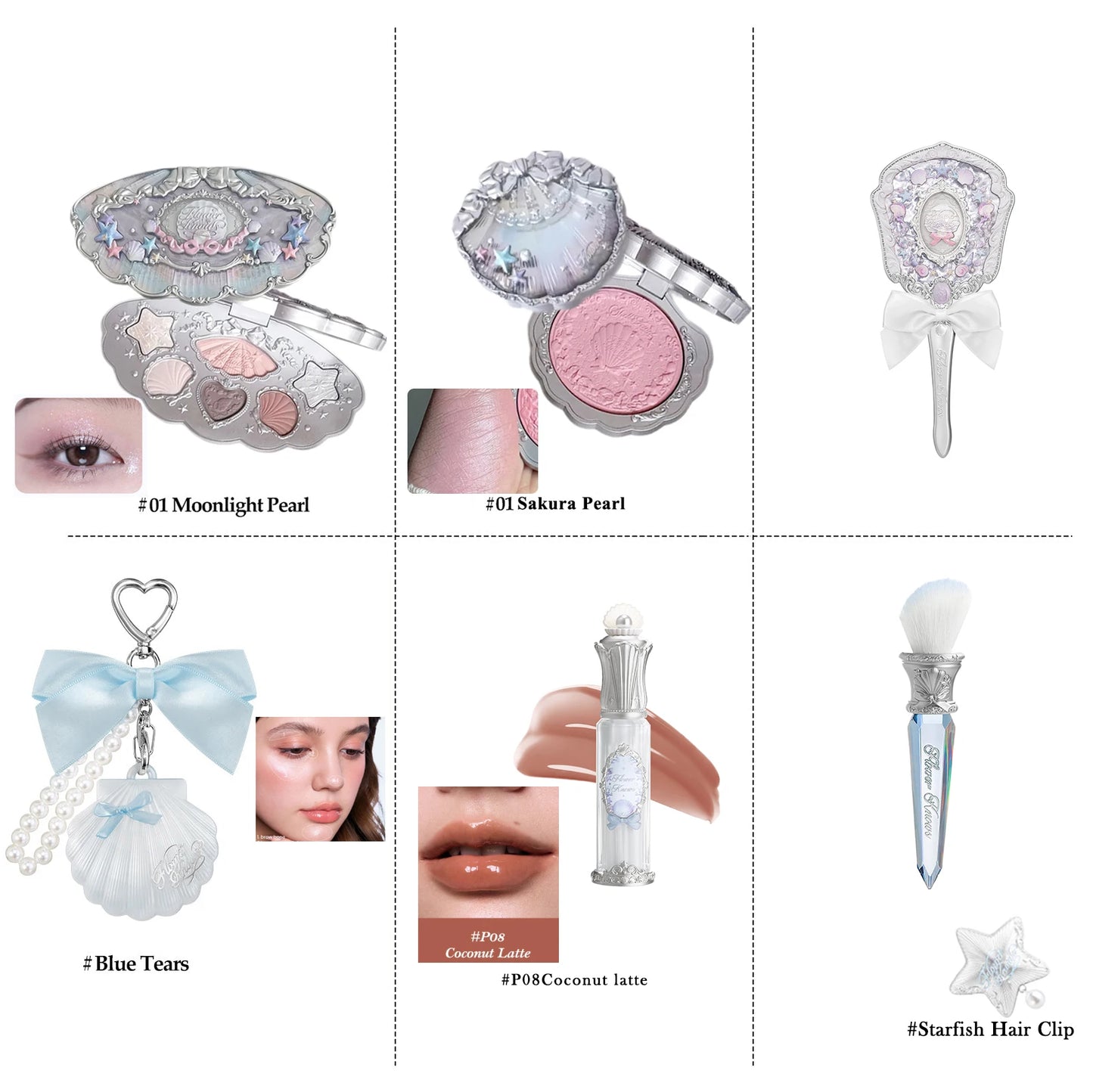 Flower Knows Mermaid Glow Makeup Set Eyeshadow Lip Gloss Blush Pearl Shell Series New Arrival Fantasy Look Gift for Girls