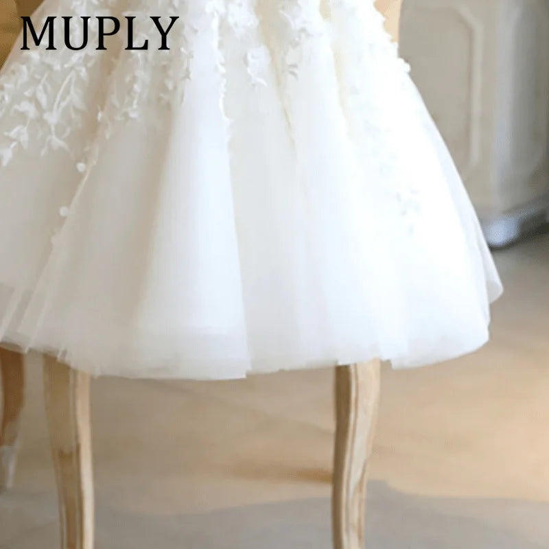 Princess Flower Girl Dress For Wedding White Tulle Applique Puffy With Bow Cute Kids Baby Pageant Birthday Party Dress Ball Gown